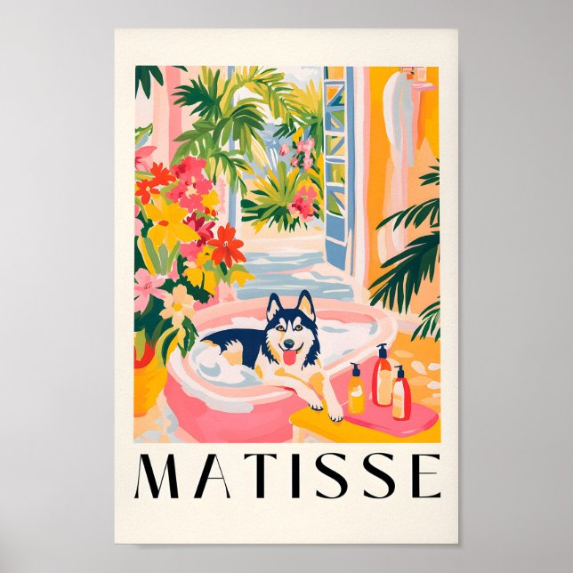 Affiche Husky Dans La Baignoire, Drôle Salle De Bains Vani (Devant)