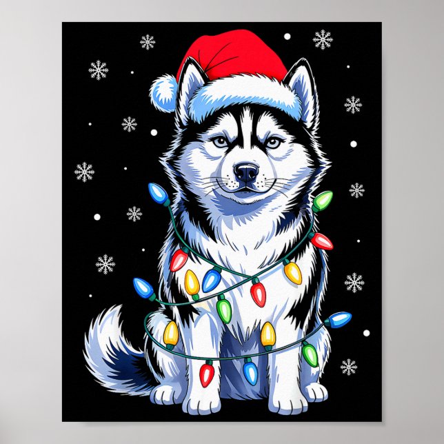 Affiche Husky Dog Christmas Lights Santa Hat Family Xmas P (Devant)