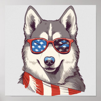 Affiche Husky, Patriotique Sibérien Husky