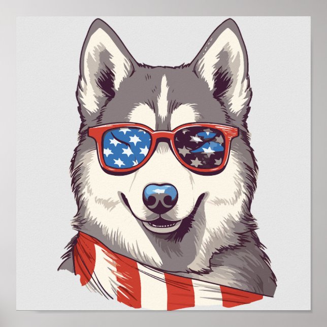 Affiche Husky, Patriotique Sibérien Husky (Devant)