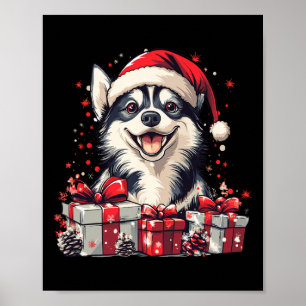 Affiche Husky Santa Hat Funny Noël Sibérien Husky Chien