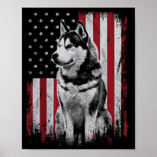 Affiche Husky sibérien Papa Maman Amérique 4 juillet