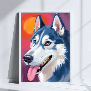 Affiche Husky sibérien Peinture aquarelle portrait de ch