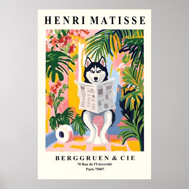 Affiche Husky sibérien sur toilettes Art - Style Matisse (Devant)