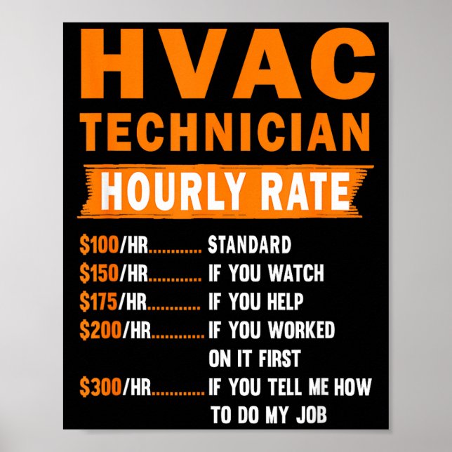 Affiche Hvac Technician Hourly Rate Funny Hvac Mechanic Sa (Devant)