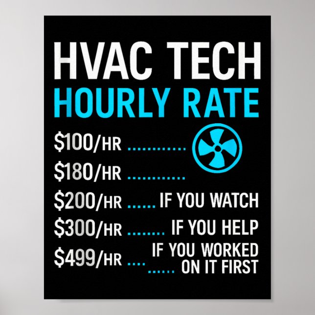 Affiche Hvac Technician Hourly Rate Funny Work For Men Wom (Devant)