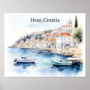 Affiche Hvar Croatia Watercolor Travel