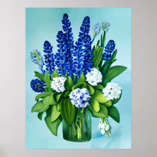 Affiche Hyacinthes bleu de Cobalt et Hydrangées
