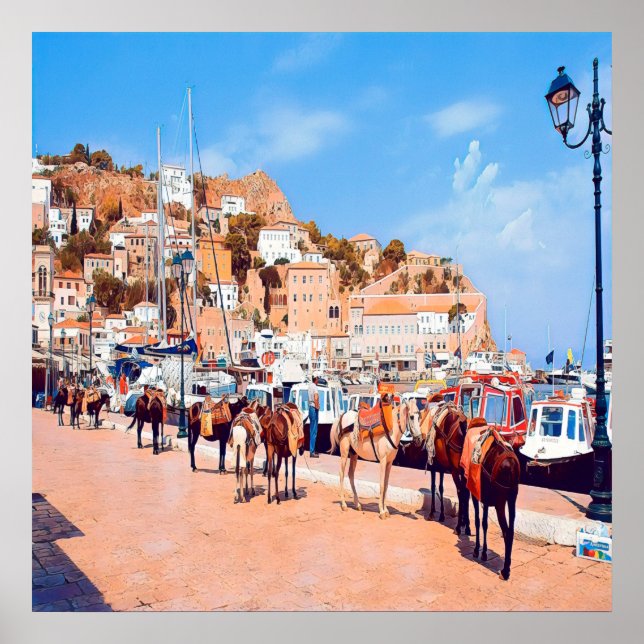 Affiche HYDRA - mules au port (Devant)