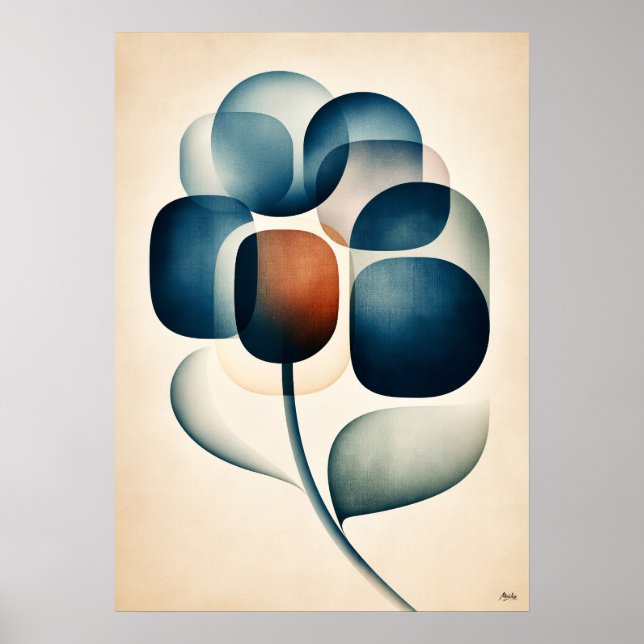 Affiche Hydrangea Ajisai Japandi Floral Géométrie (Devant)