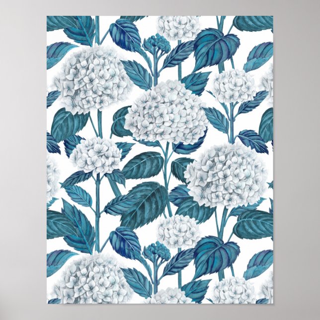 Affiche Hydrangea blanche aquarelle (Devant)