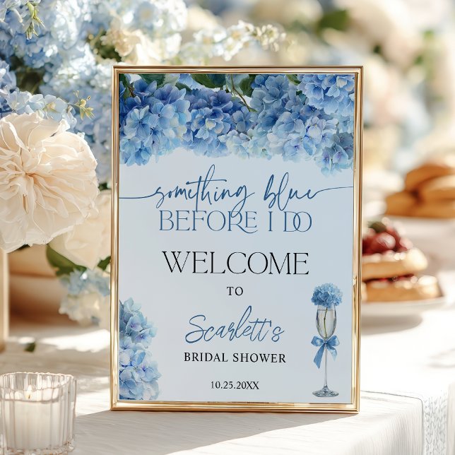 Affiche Hydrangea Bleu Bienvenue à la Fête de Mariage  (Something Blue Hydrangea Welcome Bridal Shower Poster)