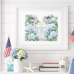 Affiche Hydrangea Bleu Jardin Côté Américain