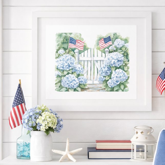 Affiche Hydrangea Bleu Jardin Côté Américain (Créateur téléchargé)