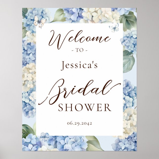 Affiche Hydrangea Bleu Poussiéreux Lavis Mariage (Devant)
