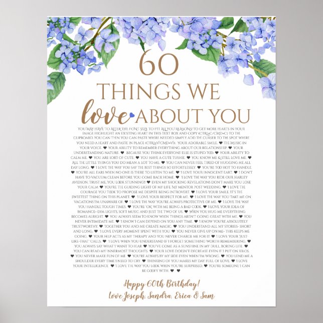 Affiche hydrangea choses nous vous aimons 60 choses annive (Devant)