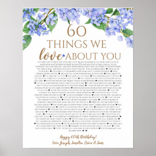 Affiche hydrangea choses que nous t'aimons 60 choses anniv