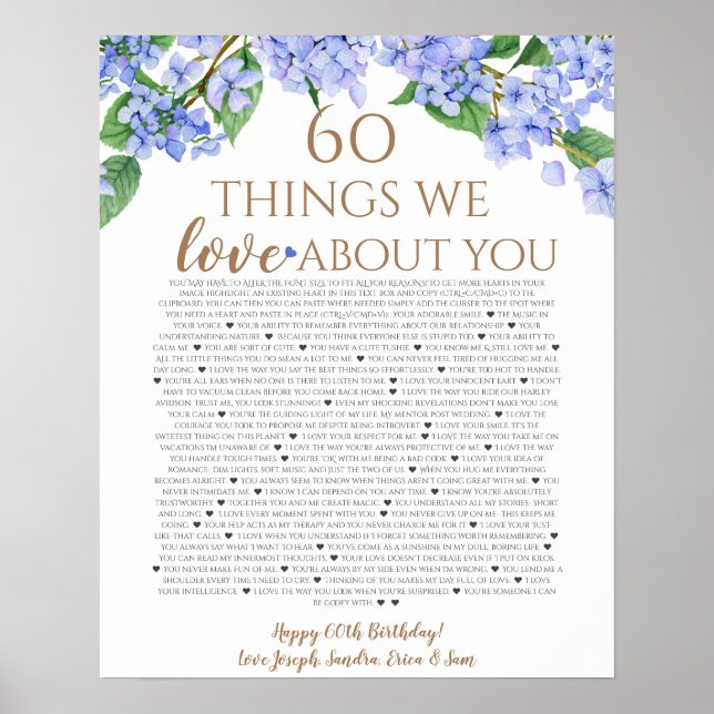 Affiche hydrangea choses que nous t'aimons 60 choses anniv (Devant)