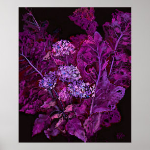 Affiche Hydrangea et Horseradish Floral Art noir violet