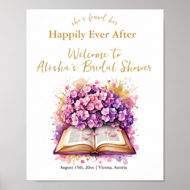 Affiche Hydrangea Fête de Mariage : Pour Toujours Heureux (Devant)