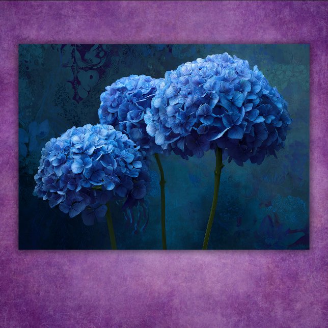 Affiche Hydrangea Floral Botanique Bleu Gras Dramatique (Dramatic Bold Blue Hydrangea Floral Botanical Poster)