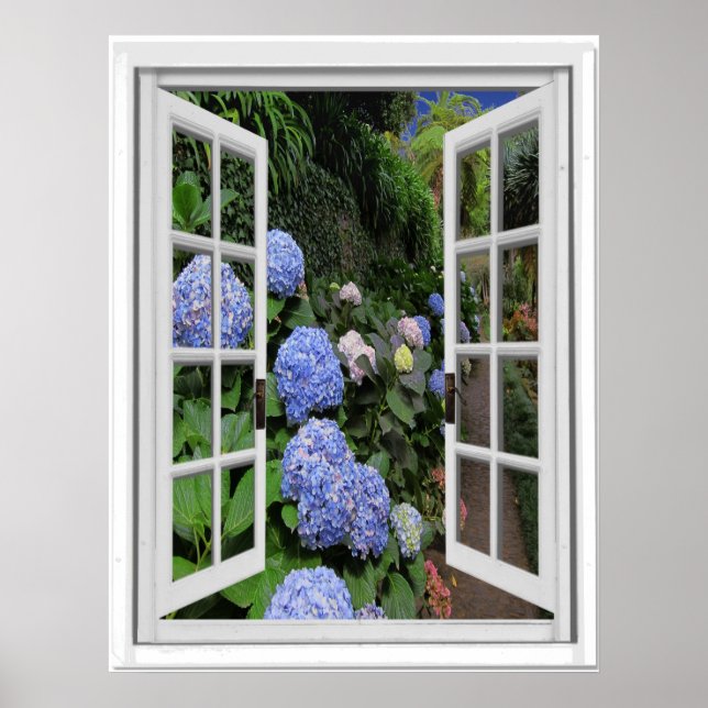 Affiche Hydrangea Garden Vue Faux Fenêtre (Devant)