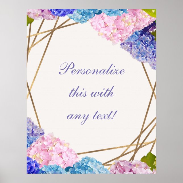 Affiche Hydrangea & Gold Floral Chic Spring Wedding Banner (Devant)