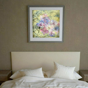 Affiche Hydrangea Libellule Cachet Grunge