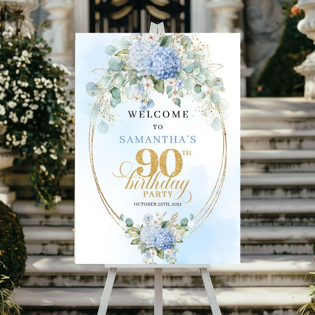 Affiche Hydrangeas Bohèmes Modernes pour les 90 ans (Modern Bohemian Hydrangeas 90th Birthday Welcome)