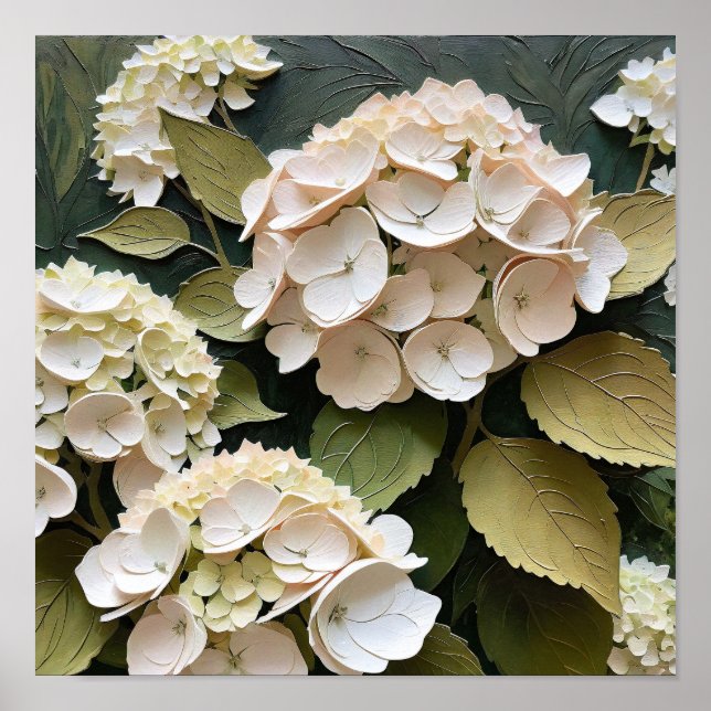 Affiche Hydrangeas Crème aux Feuilles Texturées  (Devant)