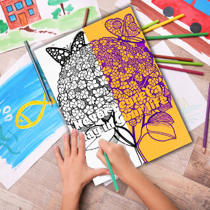 Affiche Hydrangée avec coloriage papillon Page imprimable