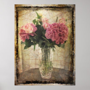 Affiche Hydrangées roses dans un vase