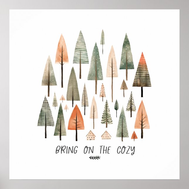 Affiche Hygge : Arbres Colorés, Moments Cosy (Devant)