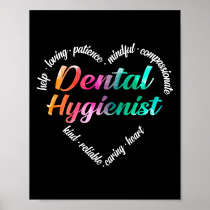 Affiche Hygiéniste dentaire Mot de coeur Nuage d'aquarelle