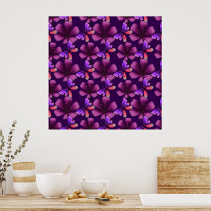 Affiche Hyper-Bloom Papillon Violet : Floral Maximaliste S