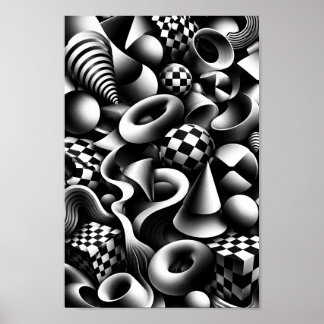 Affiche Hypnotic Monochrome Geometry – 3D Optical Illusion