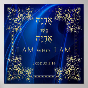 Affiche I AM I AM Exodus 3 Hébreu Anglais Art Print