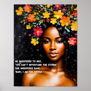 Affiche I Am the Storm Floral Watercolor Black Woman Art
