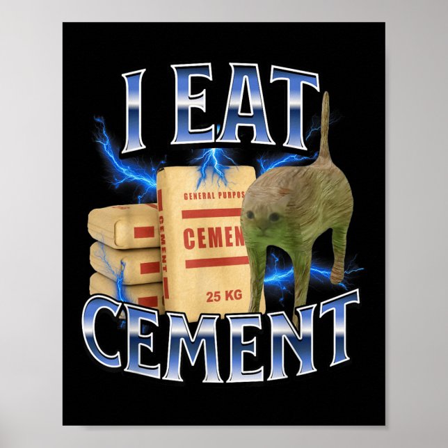 Affiche I Eat Cement Cursed Cat Funny Oddly Specific Meme  (Devant)