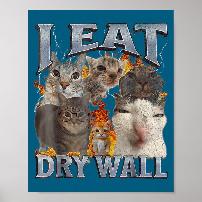 Affiche I Eat Drywall Funny Cat Meme Bootleg Graphic  (Devant)