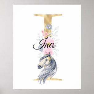 Affiche I letter personalized name monogram with horse