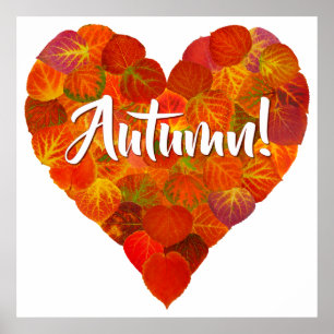 Affiche I Love Autumn, Bold—Red Aspen Leaf Heart 1