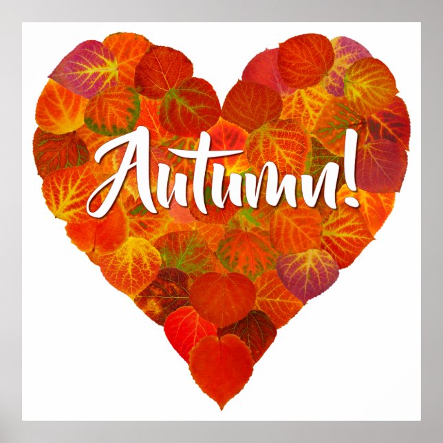 Affiche I Love Autumn, Bold—Red Aspen Leaf Heart 1 (Devant)