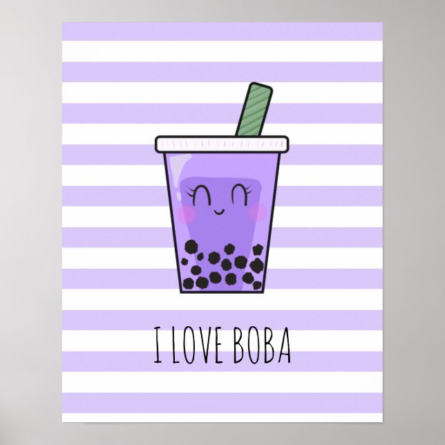 Affiche I Love Boba Kawaii Bubble Tea Taro Ube Purple (Devant)