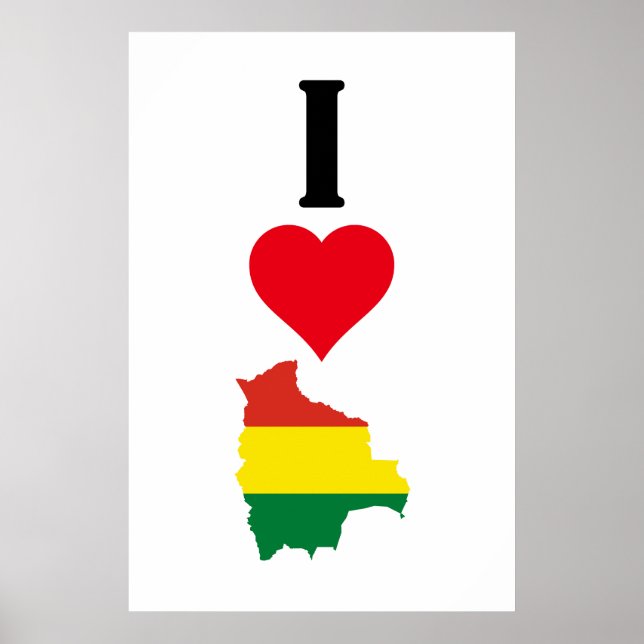 Affiche I Love Bolivia Vertical I Heart Country Carte (Devant)
