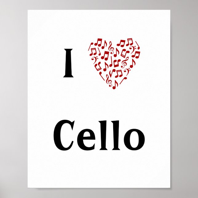 Affiche I Love Cello Red Heart of Music Notes (Devant)