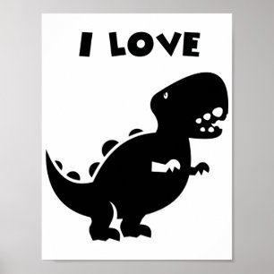 Affiche I Love Dinosaures tyrannosaurus rex Silhouette Art