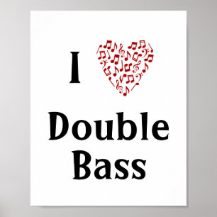 Affiche I Love Double Bass Red Heart of Music Notes