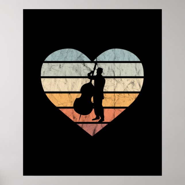 Affiche I Love Double Bass Retro Heart (Devant)