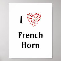 I Love French Horn Red Heart of Music Notes
